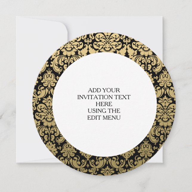 Gold und Schwarz-elegantes Damasketmuster Einladung (Vorderseite)