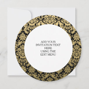 Gold und Schwarz-elegantes Damasketmuster Einladung
