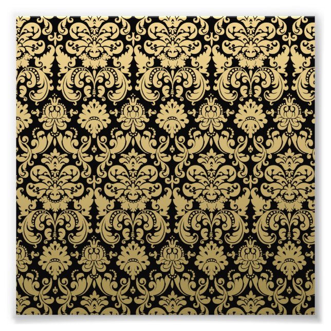 Gold und Schwarz-elegantes Damasketmuster Fotodruck (Vorne)
