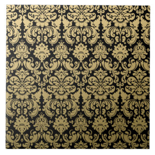 Gold-und Schwarz-elegantes Damast-Muster Fliese
