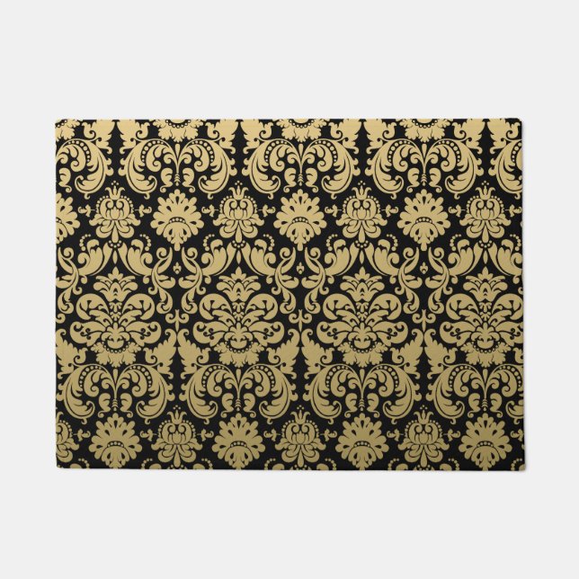 Gold-und Schwarz-elegantes Damast-Muster Fußmatte (Vorderseite)