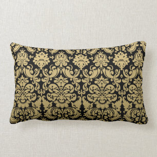 Gold-und Schwarz-elegantes Damast-Muster Lendenkissen