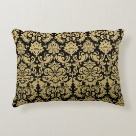 Gold-und Schwarz-elegantes Damast-Muster Zierkissen