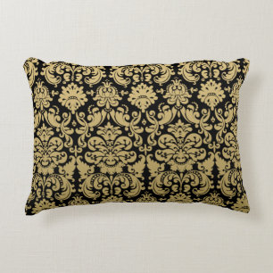Gold-und Schwarz-elegantes Damast-Muster Zierkissen