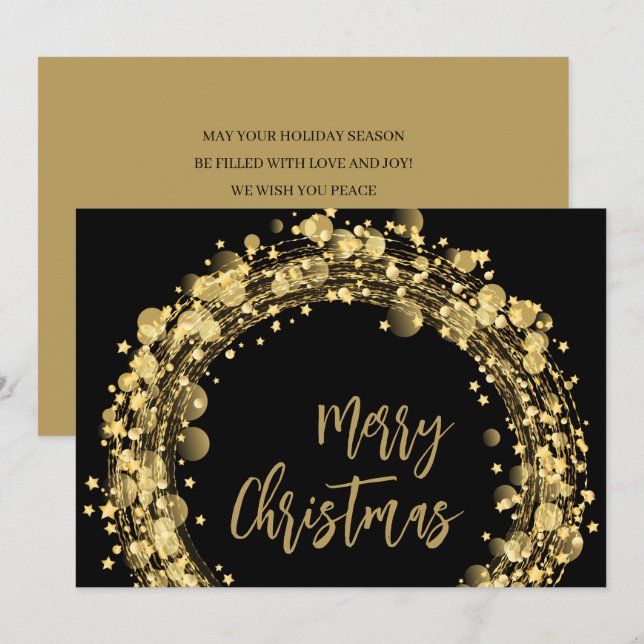 Gold und Schwarz Frohe Weihnachten Karte (Vorne/Hinten)