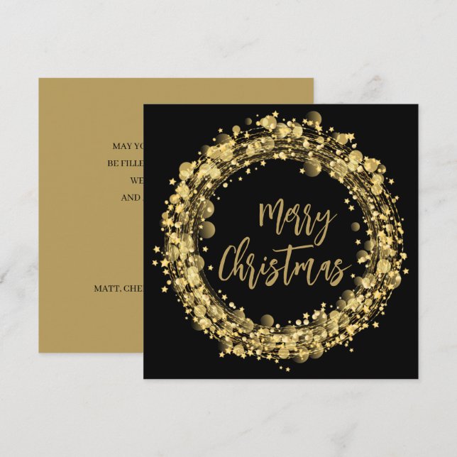 Gold und Schwarz Frohe Weihnachtsgrüße Karte (Vorne/Hinten)