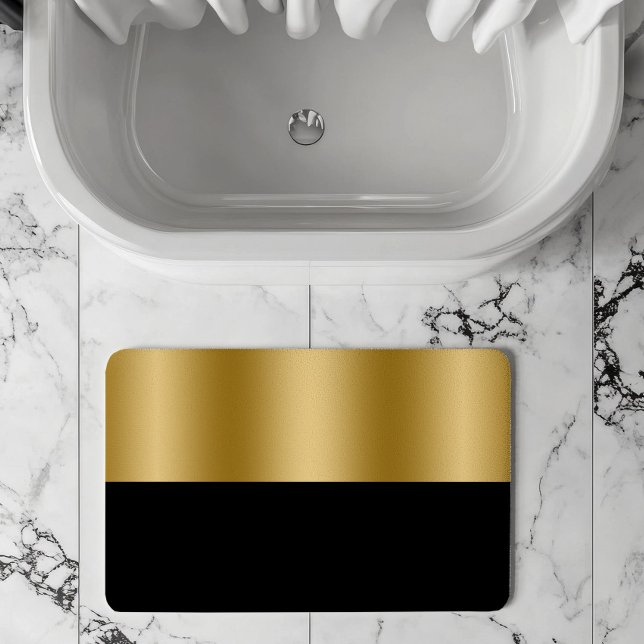 Gold- und Schwarz geometrisches Design Monogramm Badematte (Von Creator hochgeladen)