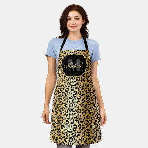 Gold- und Schwarz-Glitter-Glam-Leopardenflecken-Dr Schürze
