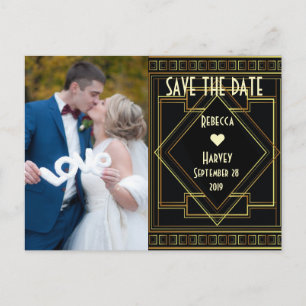 Gold und schwarz großen Gatsby Hochzeit speichern Ankündigungspostkarte