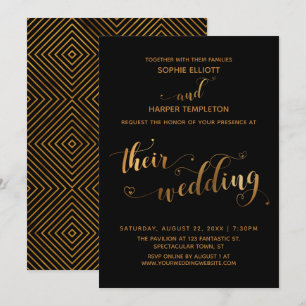 Gold und Schwarz Ihre Hochzeitstypografie mit Herz Einladung