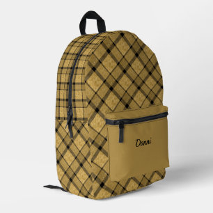 Gold und Schwarz Kariert Bedruckter Rucksack