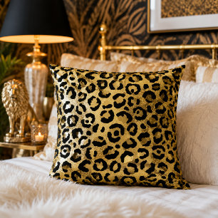 Gold- und Schwarz-Leoparden-Druck-Tiermuster Kissen