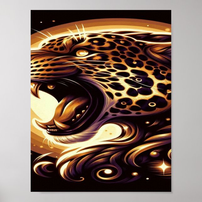 Gold- und Schwarz-Leoparden-Wand- oder Türposter Poster (Vorne)