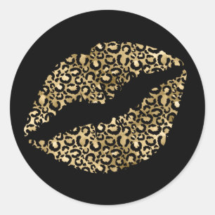 Gold- und Schwarz-Leopardenflecken-Lippenstift Runder Aufkleber
