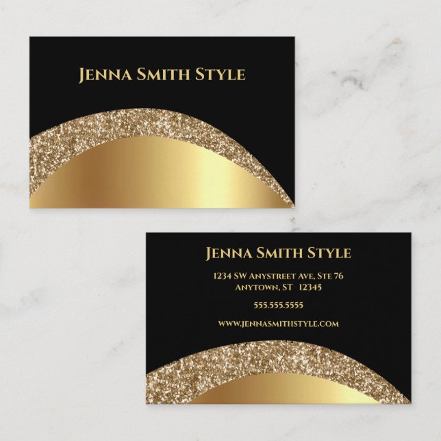 Gold und Schwarz mit Gold-Glitzer Visitenkarte (Vorne/Hinten)