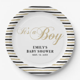 Gold und Schwarz | Moderne Babydusche Party Plättc Pappteller