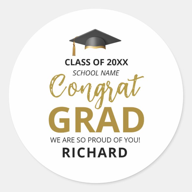 Gold und Schwarz | Modernes Abschluss-Geschenk Runder Aufkleber (Vorderseite)
