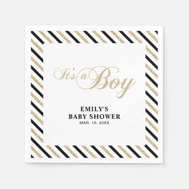 Gold und Schwarz | Modernes Baby-Duschpapier Napki Serviette (Vorderseite)