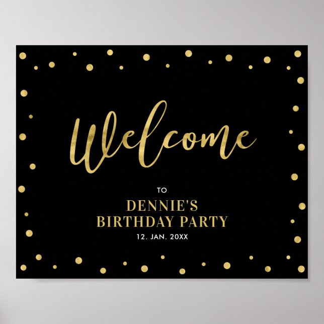 Gold und Schwarz | Modernes Confetti Welcome Party Poster (Vorne)