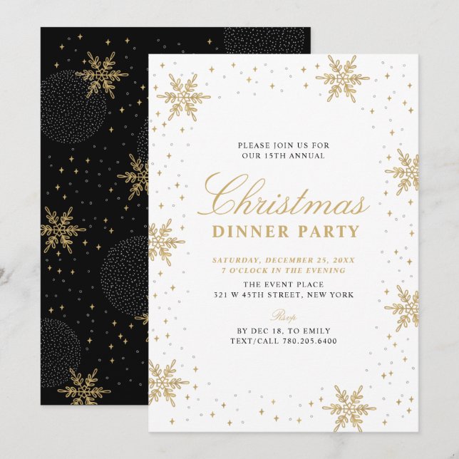 Gold und Schwarz | Modernes, schicke Weihnachtsess Einladung (Vorne/Hinten)