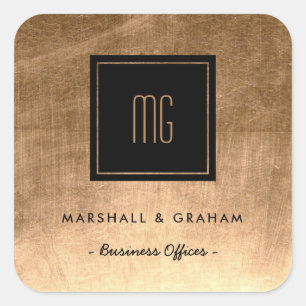 Gold- und Schwarz-Monogram-Business-Aufkleber Quadratischer Aufkleber