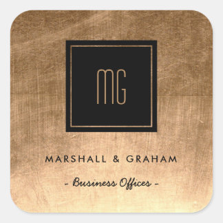Gold- und Schwarz-Monogram-Business-Aufkleber Quadratischer Aufkleber