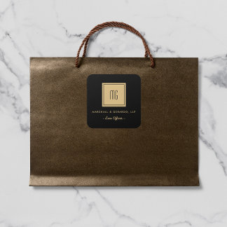 Gold- und Schwarz-Monogram-Business-Aufkleber Quadratischer Aufkleber