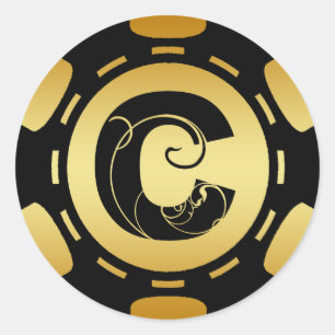 GOLD UND SCHWARZ-MONOGRAMM SCHREIBEN C POKER CHIP RUNDER AUFKLEBER
