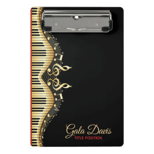 Gold- und Schwarz-Musiknoten-Design mit roten Akze Mini Klemmbrett
