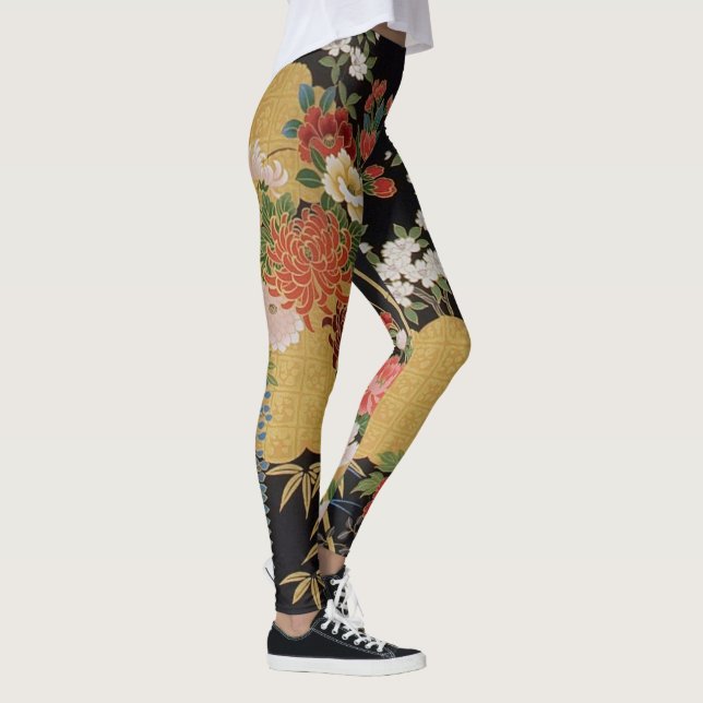 Gold und schwarz-orientalisch-japanischer Kimono F Leggings (Rechts)