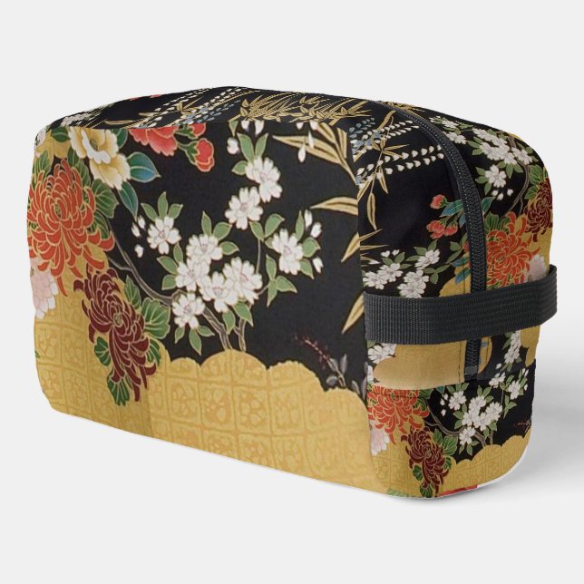 Gold und schwarz-orientalisch-japanischer Kimono F Waschbeutel (Linke Seite)