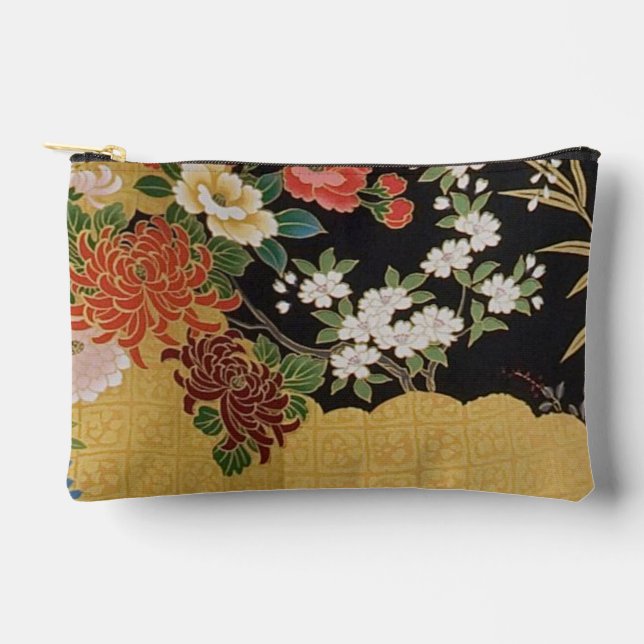 Gold und schwarz-orientalisch-japanischer Kimono F Zubehörtasche (Vorderseite)