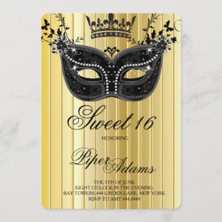 Gold und Schwarz Sweet 16 Masquerade Einladung