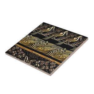 Gold- und Schwarz Vögel Fisch Schmetterling Kunst  Fliese
