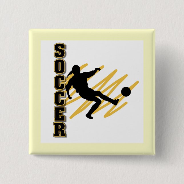 Gold und Schwarz-weiblicher Fußball-Spieler Button (Vorderseite)