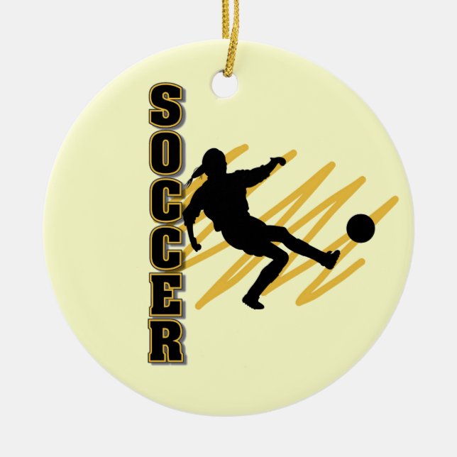 Gold und Schwarz-weiblicher Fußball-Spieler Keramikornament (Vorne)