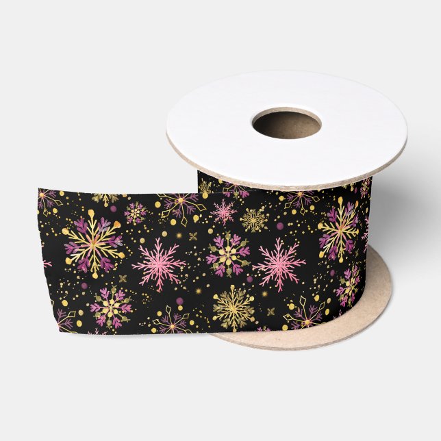 Gold- und Schwarz-Winter-Schneeflocken Satinband (Spule)