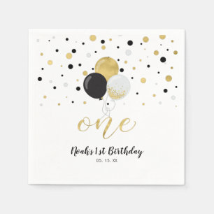 Gold- und schwarze Ballons, Konfetti-Junge 1. Gebu Serviette