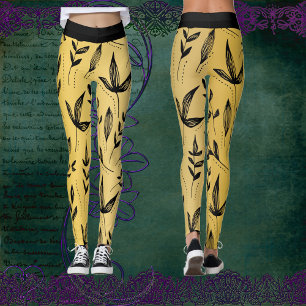 Gold- und schwarze Blätter Chic Moderne Kunst Mini Leggings