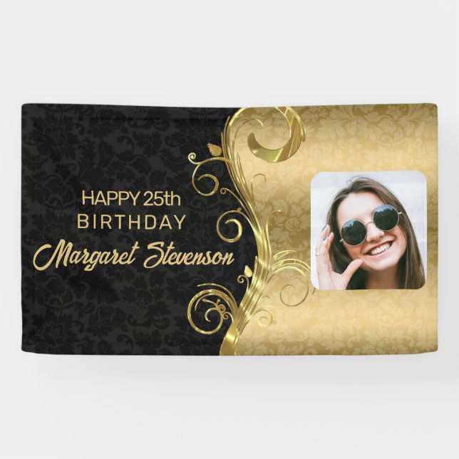Gold und schwarze Damaskus mit Foto Banner (Horizontal)