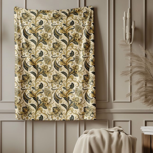 Gold und schwarze Damassohle für Luxus-Innenräume Fleecedecke (Gold and Black Damask Blanket for Luxe Interiors)
