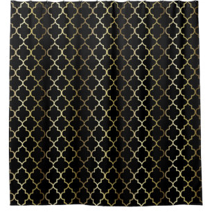 Gold und schwarze Farbe Quatrefoil Muster-  DIY Duschvorhang