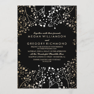 Gold und schwarze Gipskraut-Hochzeit Einladung