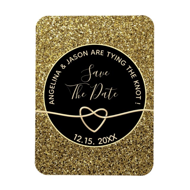 Gold und Schwarze Hochzeit speichern das Datum Magnet (Vertikal)