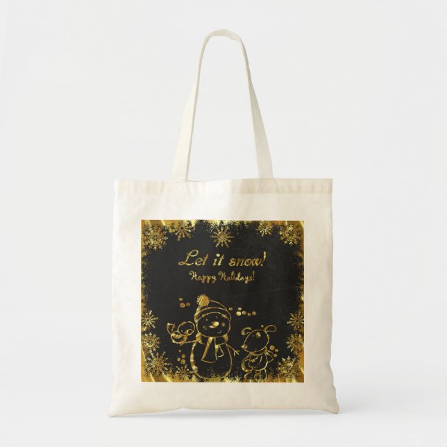Gold und Schwarze Illustration - Frohe Weihnachten Tragetasche (Vorne)
