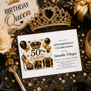 Gold und schwarze Luxus-Funkel-Einladung zum 50. G Einladung