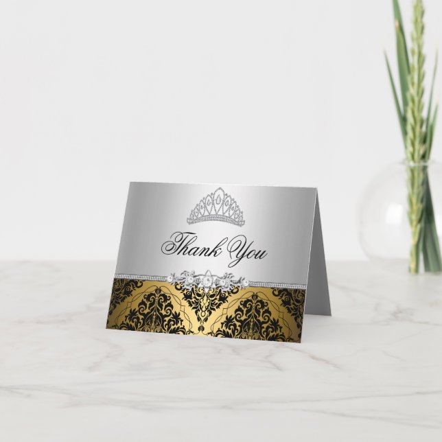 Gold und Schwarze Prinzessin Tiara Danke-Karte Dankeskarte (Vorderseite)