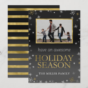 Gold und Schwarze Schneeflocken Foto Weihnachtskar Einladung