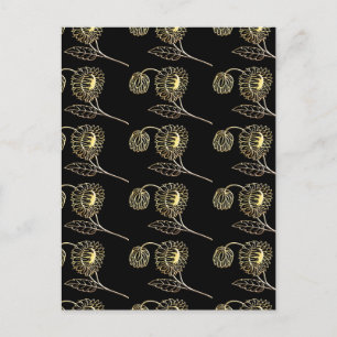 Gold und schwarze Sonnenblumen Naturkunst Muster Postkarte