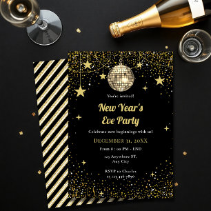 Gold und schwarze Sterne Konfetti Silvesterparty Einladung